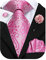 Hi-Tie Seidenkrawatte und Einstecktuch Manschettenknöpfe, Reversnadel-Set, Jacquard, Hochzeit, Business, Krawatte für formelle Anlässe, Rosa a, M