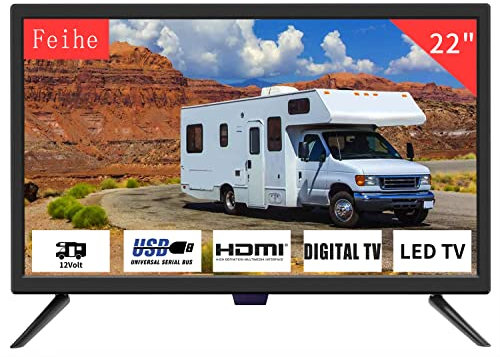 Feihe Televisor De 22 Pulgadas, Pantalla Ancha Led HDTV De 1080P con Sintonizadores Atsc Digitales, Televisor De Pantalla Plana con Hdmi/Vga/RCA/USB para Cocina, RV, Negro 22 Pulgadas