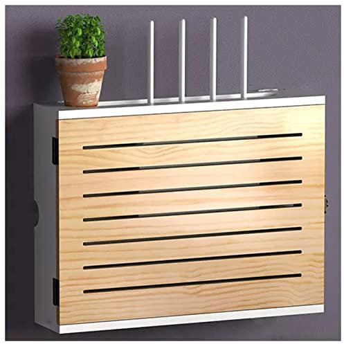 Wall Mount WiFi Router Storage Box Wooden WiFi Network Set-top Box Modem Cable Router Cover Organized Power For Home Bedroom Living Room (Color : Natural-C, Size : 42.4x32.4x10cm)