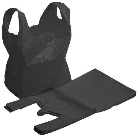 Efforias Large Plastic Carrier Bags - 11 x 17 x 21 Heavy Duty Vest Style - Pack of 75 (Black)