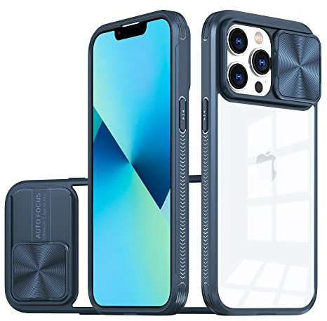 Dqtaoply Hülle für iPhone 13 Pro Handyhülle mit Slide Kameraschutz, Transparent [Nie Vergilbung] Stoßfest Kratzfest Anti-Rutsch Schutzhülle für iPhone 13 Pro (Blau)