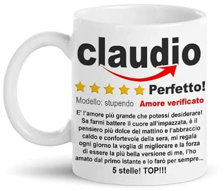 Gattablu Tazza mug 11 oz Recensione d'amore PERSONALIZZABILE marito compagno fidanzato, personalizzata con nome, 5 stelle, scrivi la tua dedica!