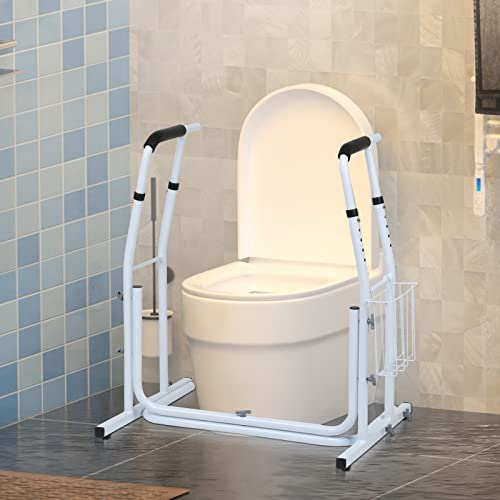 Gimisgu WC Aufstehhilfe Toilettenstützgestell Höhenverstellbar WC Aufsatz für Senioren mit Rutschfesten Gummigriffe und Gummifüßen Belastbar bis 200 kg