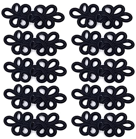 10 Paar Chinesische Knoten Frosch Knöpfe Verschluss Nähverschlüsse zum Nähen von Pullover, Umhänge, Mäntel, Strickjacken Kostüme, Schwarz(5y)