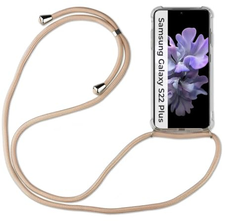 Hülle Kompatibel mit Samsung Galaxy S22+ | Handykette Smartphone Halskette Hülle mit Band | Handyhülle mit Kordel zum Umhängen Kompatibel für Galaxy S22+ | Beige/Braun