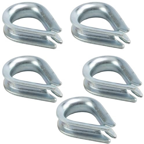 AERZETIX - C65322 - Set di 5 ditali per cavo filo Ø5mm - DIN 6899 - in acciaio zincato - occhielli della fune - manicotto di serraggio fermacavo protezione fissaggio nautica edilizia