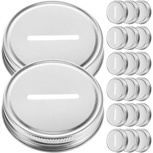 PATKAW 20 Stück Weißblech Mason Cup Deckel - Mason Sparschwein Deckel,Münzschlitzkappen Sparschweinhüllen Maurerspitzen Deckelabdeckung Deckel des,Verschlüsse Für Einmachgläser Geldtopfdeckel Mit Lö