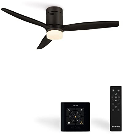 CREATE / WINDCALM M/Deckenventilator ABS mit Beleuchtung Schwarz mit Fernbedienung und Wandschalter / 40W, Leise, Ø132cm, Timer von 1 bis 4 Std., DC-Motor, Sommer-Winterbetrieb