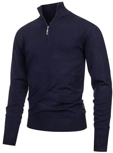 JEFF Herren Frankie Strickpullover mit Stehkragen und Reißverschluss | Klassischer Troyer mit Hochkragen und Reißverschluss, Strickpulli, Herrenpullover, Freizeitpullover, Pullover für Männer