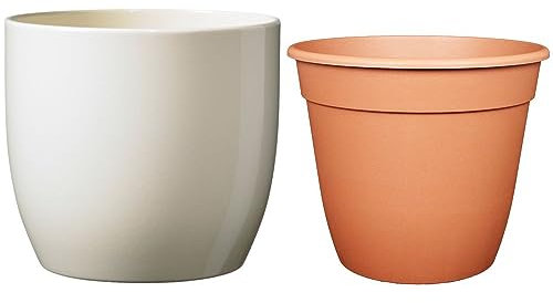 Set - SK Soendgen Keramikübertopf Basel ø21 cm, Vanilla glänzend + Pflanztopf ø20, hochwertiges Wohnambiente