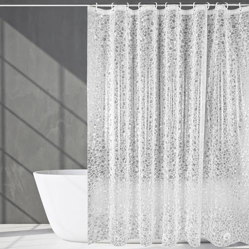 Yeahshion Tenda da Doccia in EVA Antimuffa 183 x 183 cm, Tenda da Bagno Impermeabile Semitrasparente in Ciottoli con 12 Ganci Antiruggine per Vasca da Bagno, Doccia