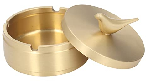 Yosoo Health Gear Ashtray with Lid, Gold Solid Brass Ash Tray Smell Proof Windproof Cute Bird Ashtray for Cigarettes, Round Ashtray for Home Car Office Outdoor Patio Garden