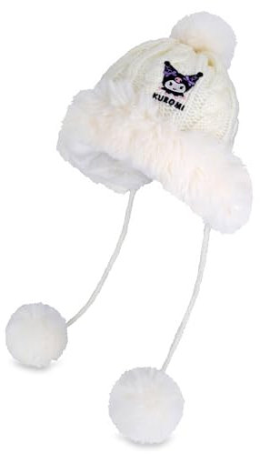 Roffatide Anime böses Kaninchen Zimt Hund Totenkopfmützen Frauen Winter Sherpa Mütze Knit Ohrenklappen Peruanische Abdeckung Ohren Fleece gefüttert Fluffy Ski Schnee Mütze 3 Pompons Hüte Beige