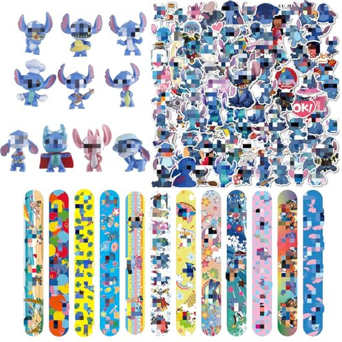 72 Stück Party Mitgebsel Set für Stitc, Kindergeburtstag Mitgebsel, Kindergeburtstag Gastgeschenke mit Slap Armbänder, Cartoon Figurine Spielzeug, Sticker, Geburtstag Mitgebsel für MäDchen und Jungen