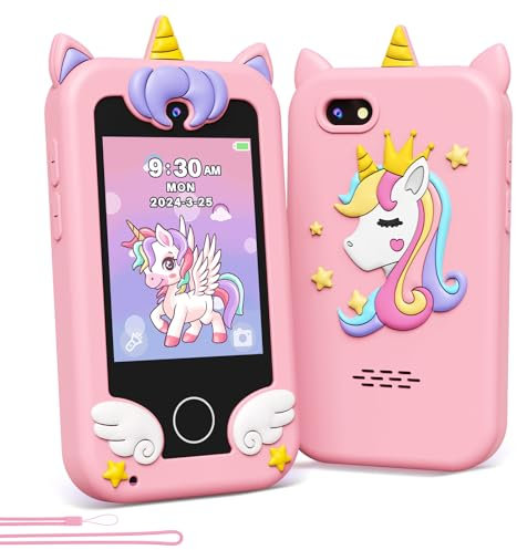 Kikapabi Kids Phone for kid with Dual Camera, Toddler Educationl Kids Smart Phone for Age 3-8, Unicorn Travel Toys for Christmas Birthday Gifts for 3 4 5 6 7 8 Years Old Girls (Pink)