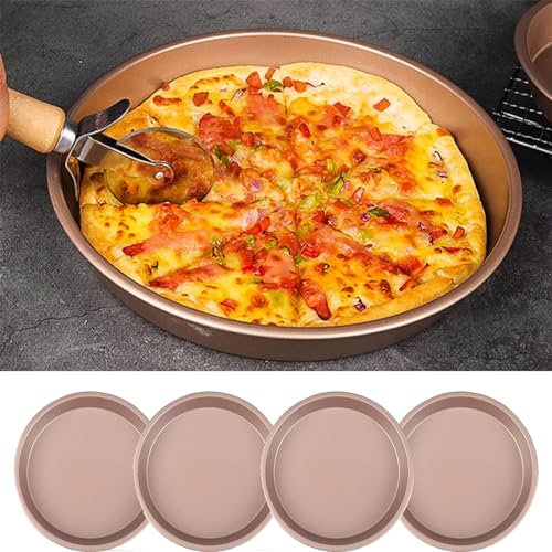 YRUISI 4Pcs Carbon Steel Round Pizza-Pan, Pizza Baking Tray, Non-Stick Pizza Crisper-Baking Plate, Microwave Chip Pan for Cakes, Pie/Tart Dish,Oven Baking Metal Pizza Baking Pan (10 inches)