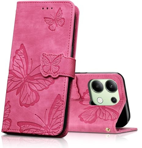 CXTcase Cover per Xiaomi Redmi Note 13 4G,Pelle PU Portafoglio Custodia a Libro in Pelle Protettiva per Xiaomi Redmi Note 13 4G,Flip Caso Custodia Xiaomi Redmi Note 13 4G Case,Rosa Rossa