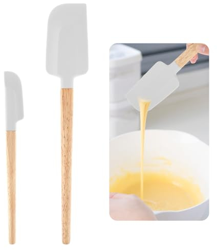 Mabor 2 Stück Silikonspachtel mit Holzgriff,teigschaber klein schmal küche silikon löffel kochen Für Gläser, Mixer Kochen, Backen, Marmelade rühren Rührwerkzeuge (Creme + Originalholz)