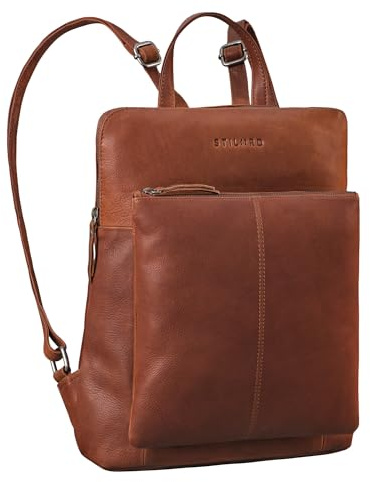 STILORD Jenny Moderner Lederrucksack Damen Mittelgroß Echtleder Retro schicker Damenrucksack Leder Tagesrucksack Vintage Daypack Echtleder schlank Farbe:sila - braun