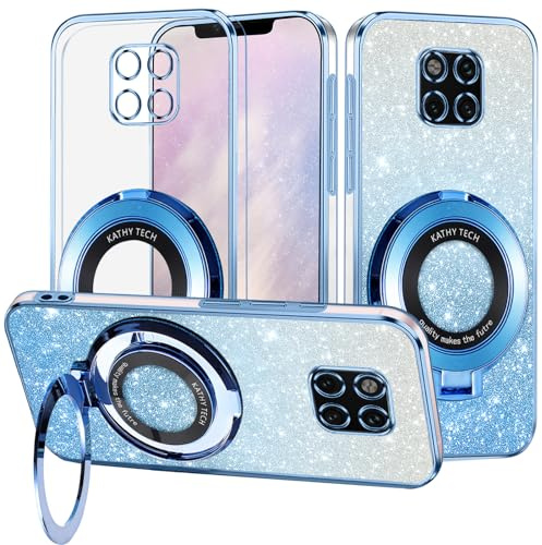 Yarxiawin für Huawei Mate 20 Pro Hülle Silikon Transparent Glitzer Magnetisch Aesthetic, Kompatibel mit Magsafe Handyhülle für Huawei Mate 20 Pro mit Ständer Schutzhülle Cover (Blau)