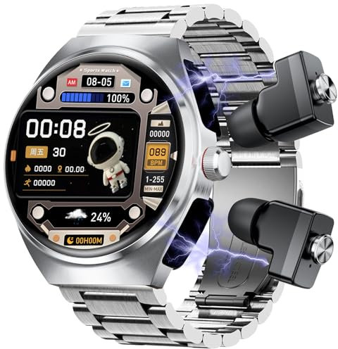paazomu Smart Watch con auricolari wireless, orologio Bluetooth per chiamate da uomo 1,54 pollici, corpo ultra sottile, effetti sonori 9D, fitness tracker, orologio sportivo, compatibile con iPhone