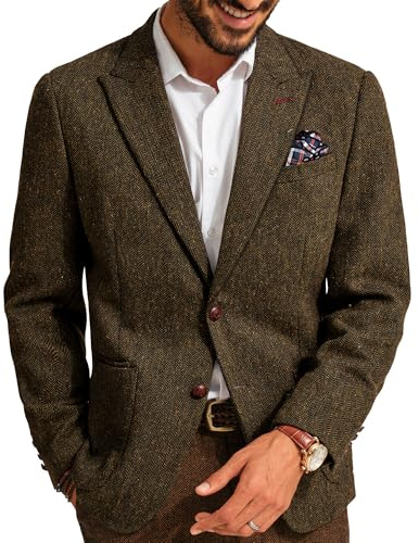PJ PAUL JONES Mens Wool Blend Blazer Tweed Herringbone Sport Coats, XXL