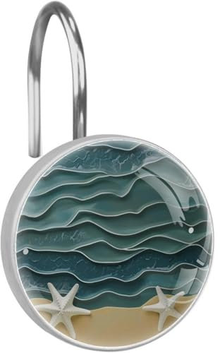 Ganci decorativi per tenda da doccia, astratti, onde marine, stelle marine, ganci per tenda da doccia, ganci per doccia in acciaio inox, ganci per tenda da doccia, set da 12 pezzi