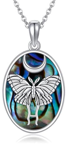 VENACOLY Motten Kette 925 Sterling Silber Abalone Luna Motte Anhänger Halskette Luna Moth Schmuck für Motte