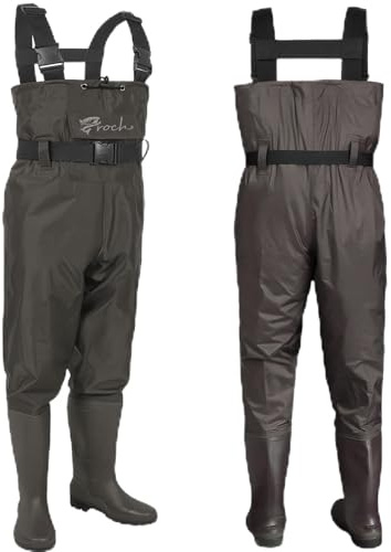 Wathose uomo donna impermeabile marrone con stivali di gomma - ideale per la pesca e le attività all'aperto
