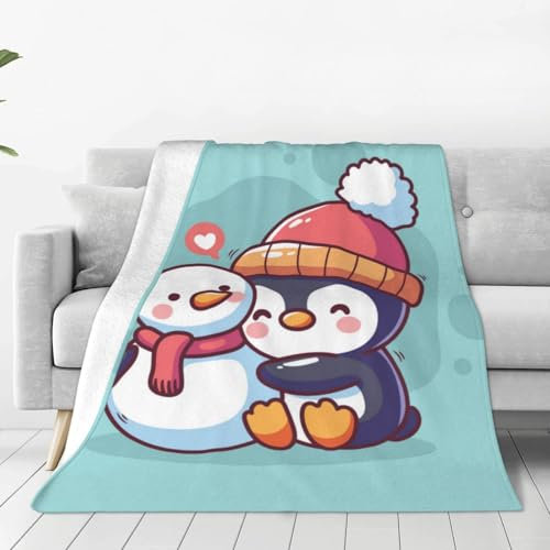 ASKFNASDKMFN Niedlicher Pinguin in Mütze und Schal, Überwurf, Decke für Couch, Sofa, Bett, 76 x 102 cm