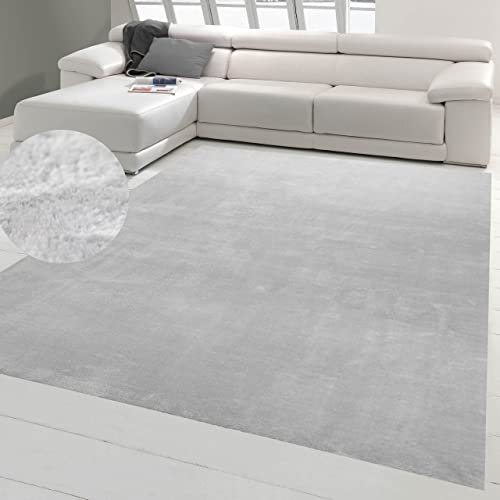 Teppich-Traum Teppich Schlafzimmer Eingangsbereich Badezimmer rutschfest weich mit angenehmem Uni-Design in Grau 120 x 160 cm