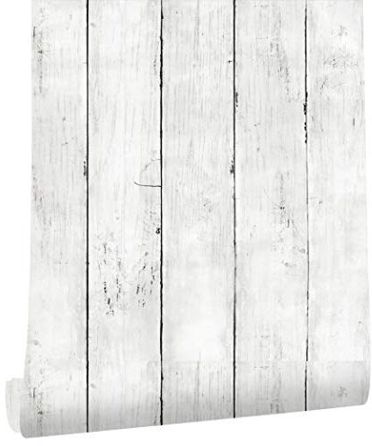 Tinicor Wood Self Adhesive Wallpaper, Waterproof Peel and Stick Wallpaper, White Wood Panel Wall Paper, Sticky Back Plastic Vinyl Wrap, for Bedroom, Kitchen, Bathroom, 44x1300cm