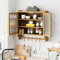 HAINEW Moderner Hängeschrank Küchenschrank Wandschrank mit 2 Glastüren und Hängestange, Holz und Glas Badschrank Sideboard Hängend Medizinschrank für Küche Bad, 63×18×60cm