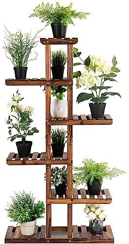 FANTASK Pflanzenregal Holz, Blumenregal 6 Ebenen, Blumenständer mehrstöckig, Blumentreppe Blumenbank, Natur