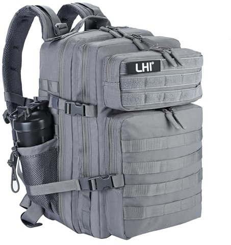 LHI Militärstil Taktischer Rucksack 45L mit MOLLE-System – Wasserdicht für Wandern, Survival, Camping & Outdoor - grau