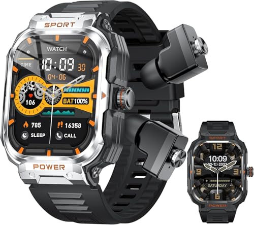 PLACHIDAY Smart Watch with Earbuds for Men and Women,Monitor Heart Rate, Blood Pressure and Sleep, Answering and Dialing Calls, and Feature Multiple Sports Functions as a Step Counter