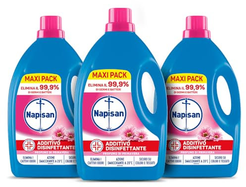 Napisan Additivo Disinfettante Lavatrice alla fragranza Profumo di Primavera, 3 Confezioni da 2.2 Litri di Additivo Liquido per Lavatrice, Contro i Batteri e i Cattivi Odori