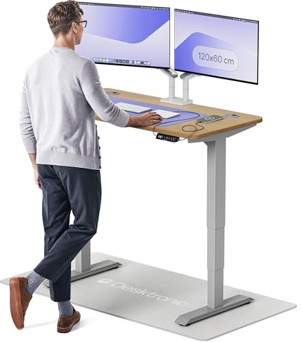 Desktronic HomePro Solid Wood Standing Desk – 120 X 60 Cm Height Adjustable Desk With Dual Motor, Touchscreen Controller, Usb/usb-c Ports, And 3 Memory Presets – Modern Office Desk For Home Or Work