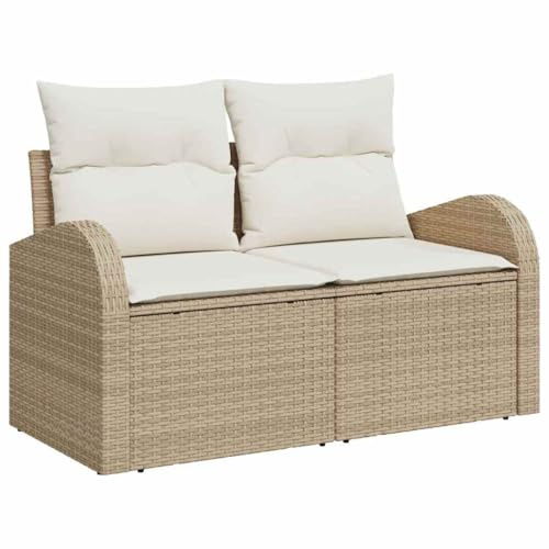 vidaXL Gartensofa-Set 5 STK. 4-Sitzanzahl Beige und Creme Poly-Rattan, Garten und Terrasse, modulare Lounge-Sofa-Möbel, rechteckig, robust und UV-beständig für Frühling und Sommer