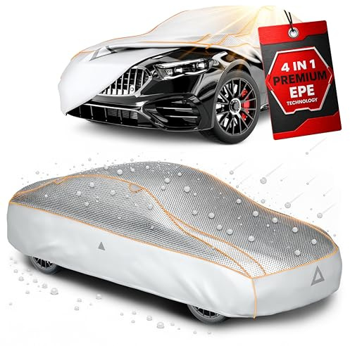 WALSER Premium Hagel- & Hitzeschutz Abdeckplane Auto, Auto Hagelschutzplane EPE Sun Protect - reduziert Hitze im Innenraum, 100% wasserdichte Autogarage Abdeckung, Ganz-Jahres-Abdeckplane Größe 2