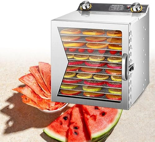 Gefriertrockner, 12/18 Schichten gefriergetrocknet, 0-12 Stunden Timing, 35-90 ℃ Temperatur, 6 Zoll 360 ° Lüfterblatt, für Obst, Gemüse, Fleisch, Meeresfrüchte,12Layers