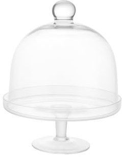 DRW Tartera de Cristal con Plato y Campana de Vidrio soplado a Mano en España Transparente 30x30x30 cm