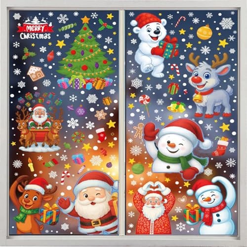 Weihnachten Fensterbilder, 9 Blatt Selbstklebend-Weihnachten, Fensterdeko Window Stickers Window Cling, Fensterdeko-Weihnachtsfenster Aufkleber-Weihnachtsmann für Deko Christmas Decoration (Xmas B)