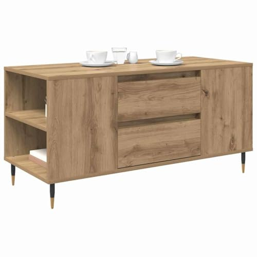 vidaXL Coffee Table Artisan oak 102 x 44.5 x 50 cm Engineered wood, Rustic Coffee Table, Rectangular Design, Durable Storage, Low for Living Room, Functional Accent, Wooden Finish