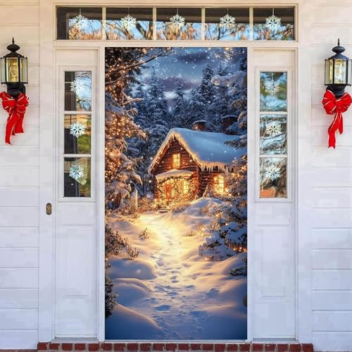 Copertura elastica natalizia per porta d'ingresso, 91,4 x 203,4 cm, decorazioni per porte per feste natalizie e decorazioni per la casa (blu)