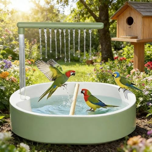 Zinueen Douche pour oiseaux, perruches, calopsittes, bain automatique pour oiseaux, cascade et robinet de circulation, accessoires de cage, système d'eau en ABS, 31,8 x 28 x 25 cm, alimentation USB