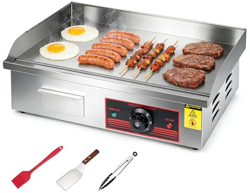 Commercial Electric Griddle, 55cm Countertop Flat Top Griddle, 3000W | Stainless Steel Grill Electric Griddle Commercial Counter Top with Temperature Control 50°C-300°C, Burger Steak Bacon