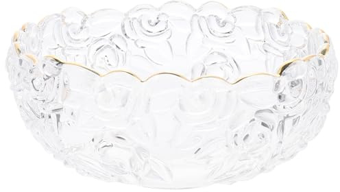 CALLARON Bol à Dessert en Verre Transparent Bord Doré Embossé, Style Nordique Vintage, Saladier en Verre Lisse Cuisine, pour Glaces et Fruits