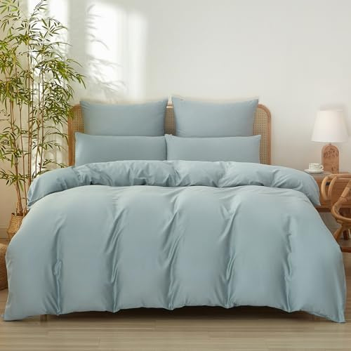 Bailix Premium Satin Bettwäsche 135x200 2teilig aus 100% Baumwolle, Oeko-Tex Luxuriöser Glanzsatin mit Reißverschluss kühlende Bettwäsche Set mit 1 Bettbezug 135x200 + 1 Kissenbezug 80x80 Grün