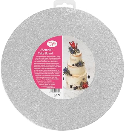 Tala 10 Inch / 25cm Diameter Cake Drum, Extra Strong with 12mm Thickness, with Silver Foil base, Perfect cake board for heavy Cakes